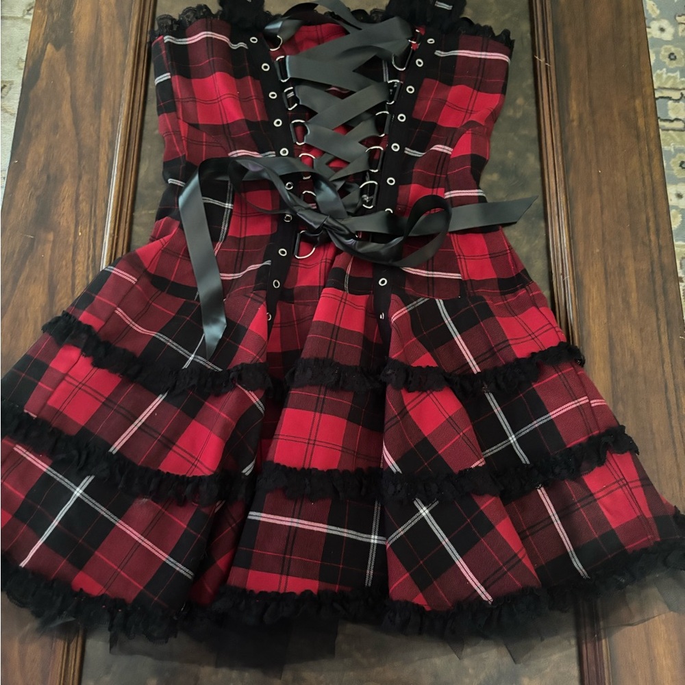 Hellbunny size medium plaid dress with lace great condition